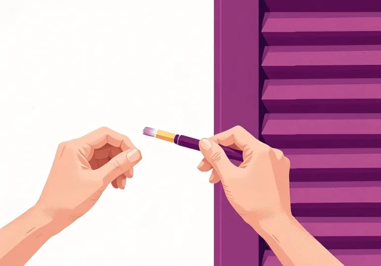 Mise en peinture au pinceau de volets et d'encadrements en bois
