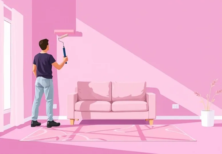 Peintre appliquant la peinture au rouleau sur un mur de salon